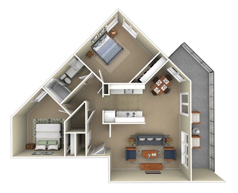 Floor plan for 2 beds, 1 bath, 1200 sqft